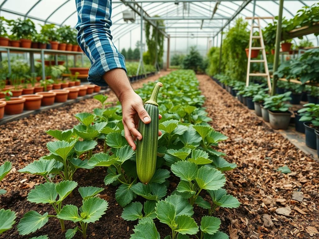 Picking Fresh Okra