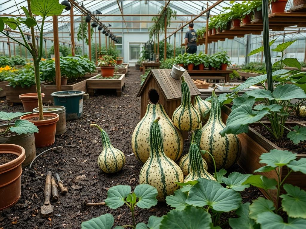 Harvesting Garden Birdhouse Gourds